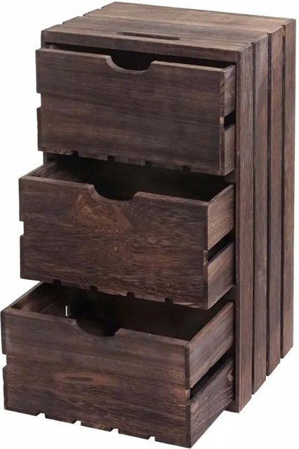MCW Kommode C62 aus Paulowniaholz mit 3 Schubladen im Shabby-Look Vintage, Braun, B/T/H: 53 x 32 x 26 cm - Bild 2