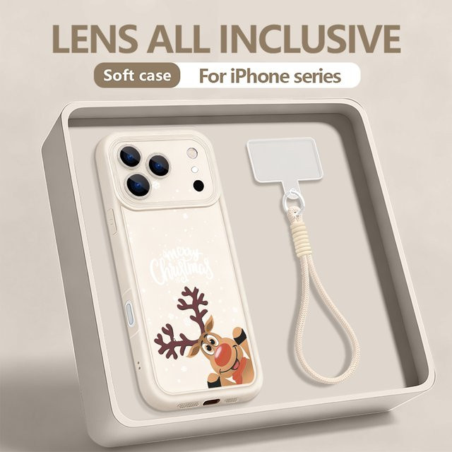 YISHANGOU Handyhülle mit Weihnachts-Hirschmuster für iPhone 11 bis iPhone 17 Pro Max, stoßfeste TPU-Abdeckung mit Lanyard, Farben: Rot und Schwarz - Bild 1