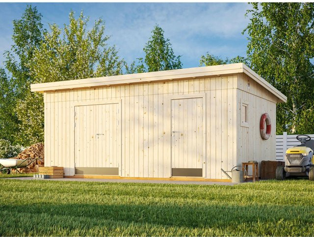 Palmako Elementhaus Kalle Gartenhaus aus Fichtenholz in Braun mit Pultdach B/H/T: 611 x 259 x 387 cm - Bild 1