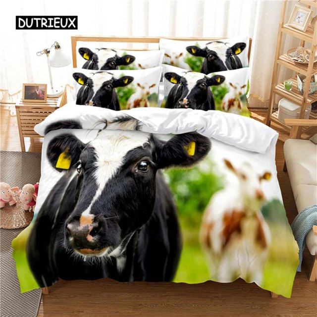 Binchi Outdoor Product Blue Sky Cow Bettwäsche-Set aus Mikrofaser mit 3D-Digitaldruck, Blau/Weiß, B/H: 140 x 200 cm - Bild 1
