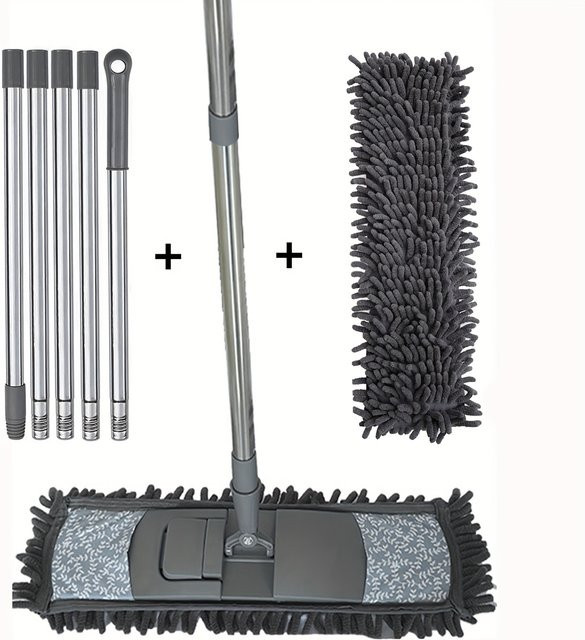 Chenier Mikrofaser-Flachmop in Grau zur Trocken- und Nassreinigung von Holzböden und Fliesen mit ölabsorbierendem Schwamm - Bild 1