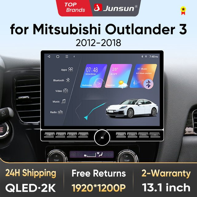 Junsun 13,1 Zoll QLED Wireless CarPlay und Android Auto Autoradio für Mitsubishi Outlander 3 (2012-2018) in Schwarz mit DSP und SWC - Bild 1