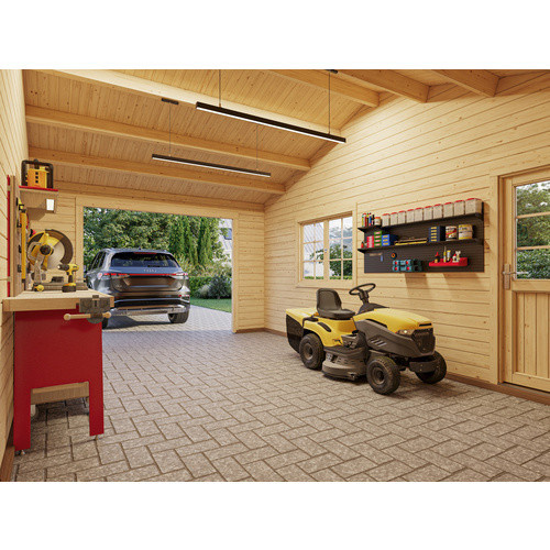 Palmako Garage Roger aus Fichtenholz mit Satteldach, Hellbraun, B/T/H: 653 x 550 x 240 cm - Bild 3
