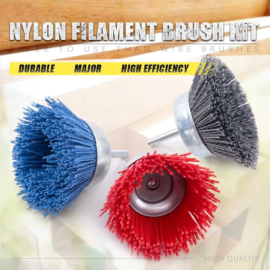 NuoDunco Nylon-Filament Schleifdrahtbürste mit 1/4 Zoll Schaft, 75mm Durchmesser, Körnung 80-240 zur Entfernung von Rost, Korrosion und Farbe - Bild 3