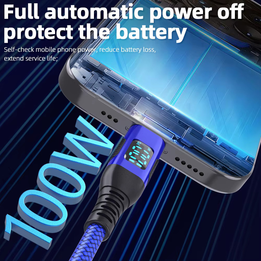 LAIHONEN USB-C auf Typ-C Kabel mit dynamischem LED-Display, 100 W, Blau, Hochgeschwindigkeits-Datenübertragung und langlebigem PVC-Nylon - Bild 2
