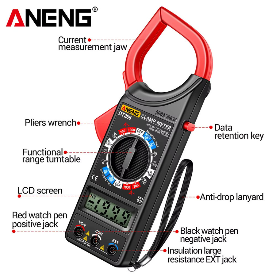 ANENG Digitales Zangenmessgerät Multimeter mit True-RMS für AC/DC-Spannung, Voltmeter und Ohmmeter - Bild 4