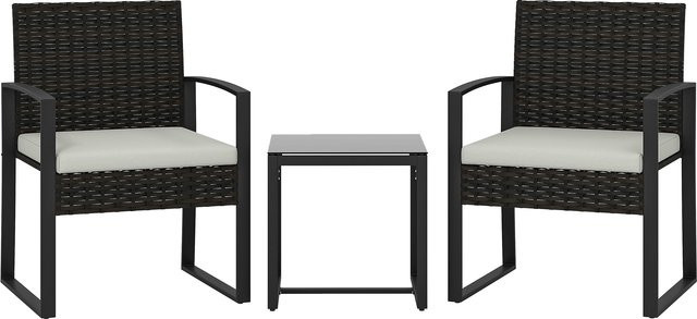 Outsunny Rattan Bistroset Cremeweiß, 3-teilige Gartenmöbel-Sitzgruppe mit 2 Stühlen und Couchtisch für Garten, Balkon oder Terrasse - Bild 1