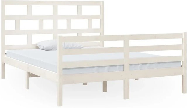 vidaXL Massivholzbett aus Kiefernholz in Weiß, Modernes Bettgestell B/T/H: 150 x 200 x 156 cm - Bild 1