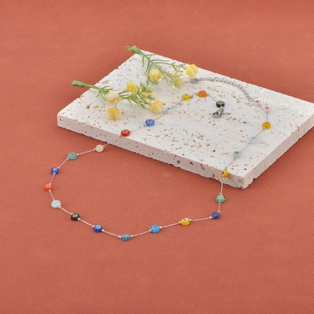 Lokaer Halskette, bunte Glasperlen, Edelstahl, Damen - Bild 1