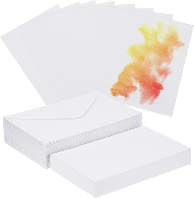 Postkarten aus reiner Baumwolle mit Umschlägen, 300 g/m2 Aquarellpapier für Kunstmalerei und kreative Notizen, Weiß, 50 Stück - Bild 1