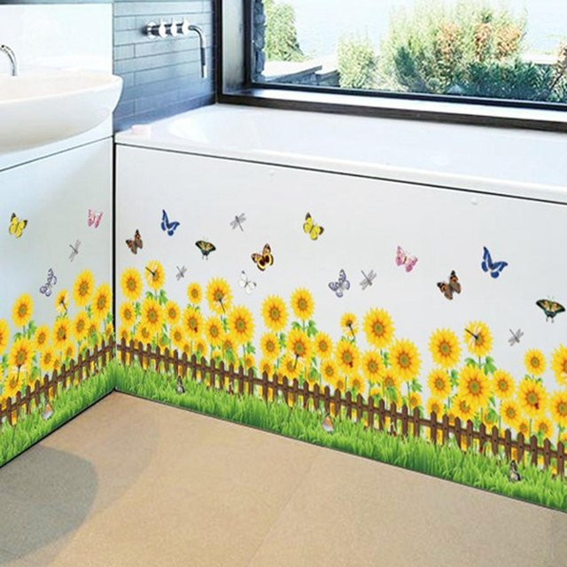 KONNWEI PVC Wandaufkleber mit Sonnenblumen-Design für Kinderzimmer und Badezimmer, Mehrfarbig - Bild 1