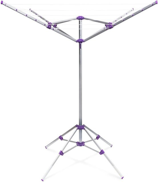 Relaxdays Wäschespinne aus Aluminium und Kunststoff in Silber und Lila mit Standfuß, klappbar, 19,2 m Wäschelänge, B/T/H: 161 x 120 x 120 cm - Bild 1