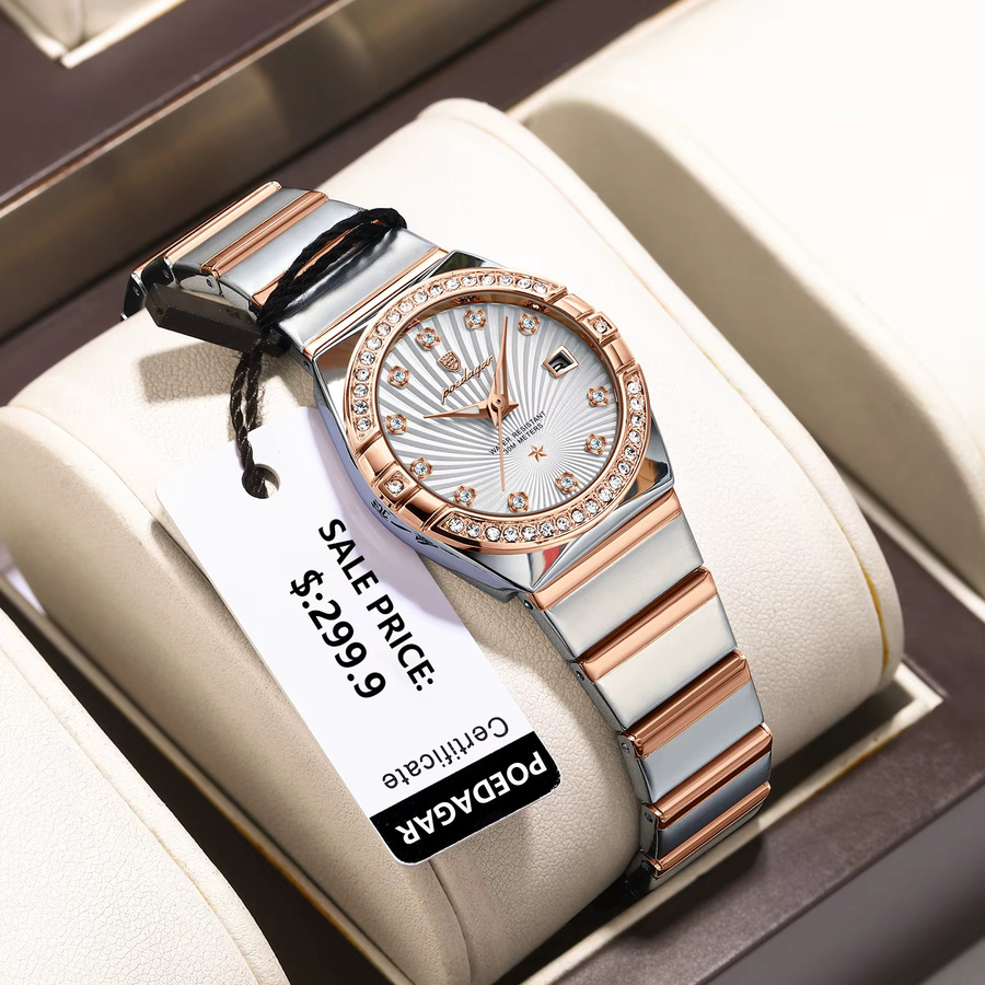 POEDAGAR Armbanduhr Quarz, Edelstahl, Bicolor, Datum, Damen - Bild 2