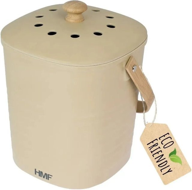 HMF Biomülleimer für die Küche mit Deckel, geruchsdichter Komposteimer, 6 Liter, Beige, B/T/H: 24,0 x 22,5 x 1,0 cm - Bild 1