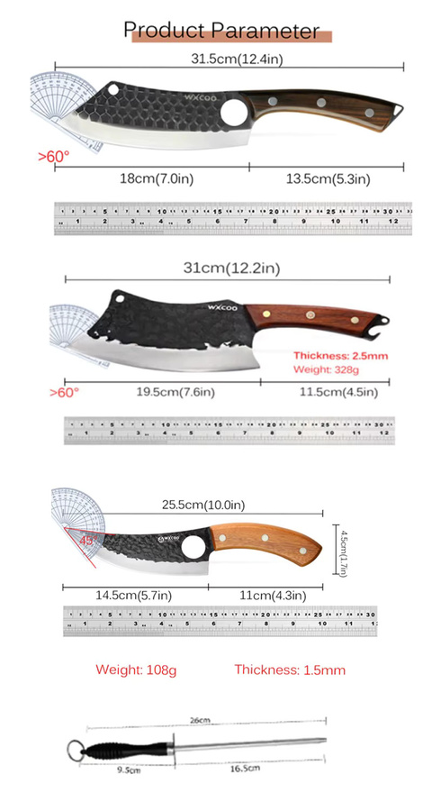 WXCOO Handgeschmiedetes Metzgermesser aus Edelstahl mit Holzgriff als Fleischbeil und Entbeinungsmesser für Fisch und Fleisch - Bild 5
