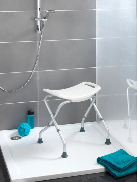 Wenko Badhocker Secura klappbar aus Kunststoff und Aluminium in Weiß, B/T/H: 53,5 x 44,5-48,0 x 40-47 cm - Bild 1