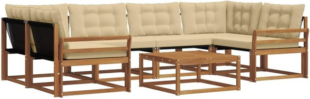 vidaXL Outdoor-Sofagarnitur 7-teilig aus Akazienholz mit Textilene und Kissen in Natur und Beige - Bild 1