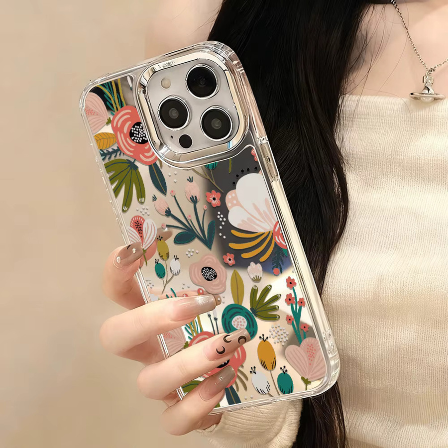 Apple iPhone 16 Pro Max Schutzhülle mit Make-up Spiegel und Blumen Design in Multicolour - Bild 5