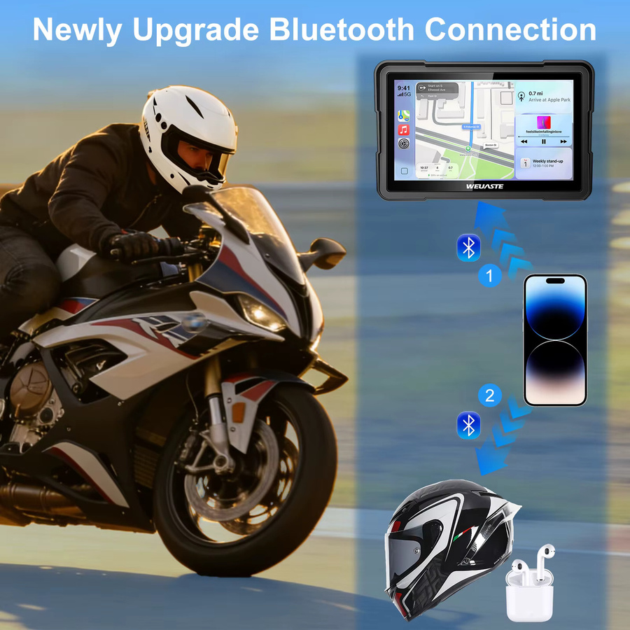 WEUASTE Kabelloses Motorrad CarPlay und Android Auto Navigationsgerät mit GPS, 6 Zoll, Schwarz - Bild 3