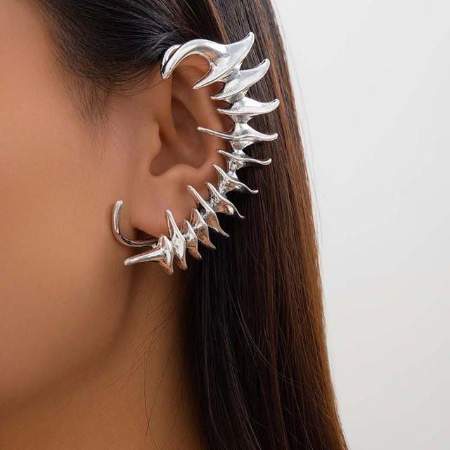 Ohrclip Skelett Spike, Silber, Metall, Damen Herren - Bild 1