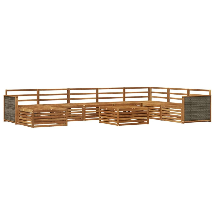vidaXL Outdoor-Sofagarnitur aus Akazie Massivholz in Braun, 9-teiliges U-Shape Set mit Tisch und Polstern - Bild 2