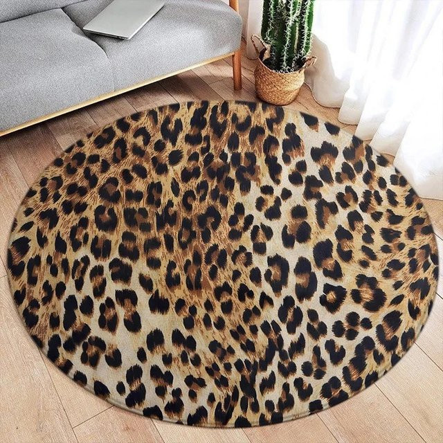 Runder Teppich mit Leopardenmuster in Braun von Spring Corner C, Durchmesser: 80 cm - Bild 1
