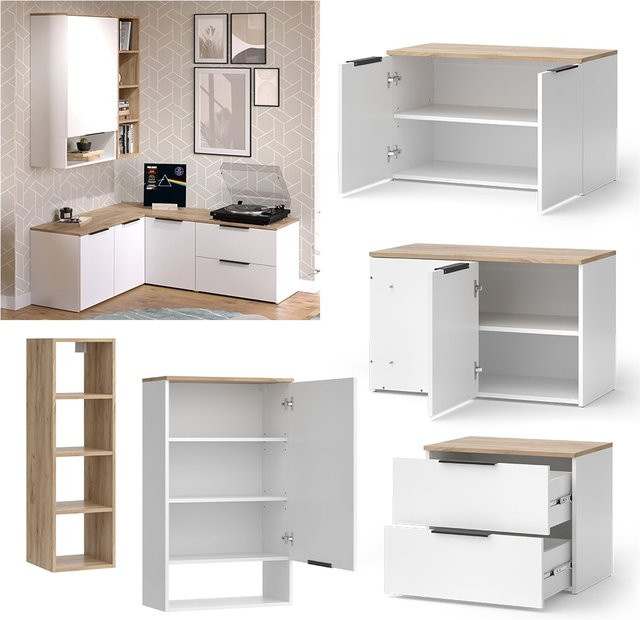 Vicco Wohnwand Wido in Weiß und Eiche, 5-teiliges Set für dein Wohnzimmer - Bild 1