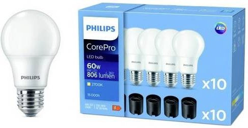 Philips LED-Glühlampe E27 Warmweiß 8W mit Energieeffizienzklasse F, Durchmesser: 60 mm, Länge: 108 mm - Bild 1