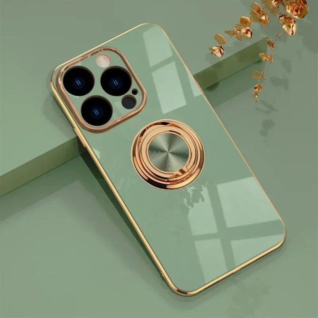 Luxus verchromte TPU Handyhülle mit Ringhalter für Apple iPhone 16 15 14 13 12 11 Pro Max XS 8 7 Plus SE in Silber und Grün - Bild 1