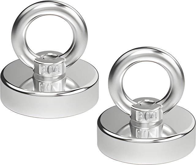 U-POLEMAG Angelmagnet mit Öse und Bolzen in Silber, Durchmesser: 60 mm - Bild 1
