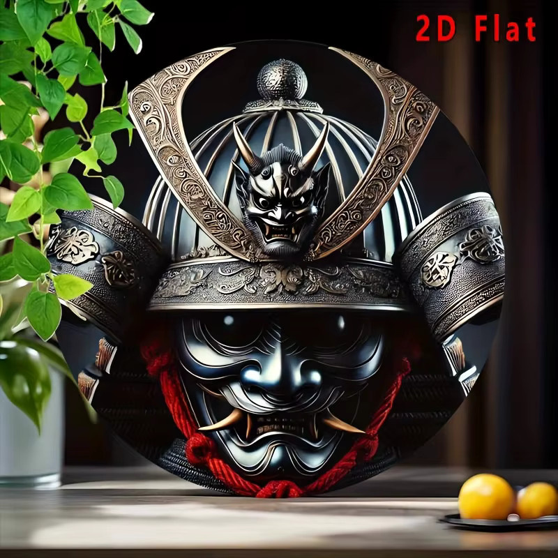 Potdemiel Japanischer Samurai-Helm Oni Mask Metall-Wandkunst in Rot und Schwarz, Durchmesser: 20,32 cm - Bild 2