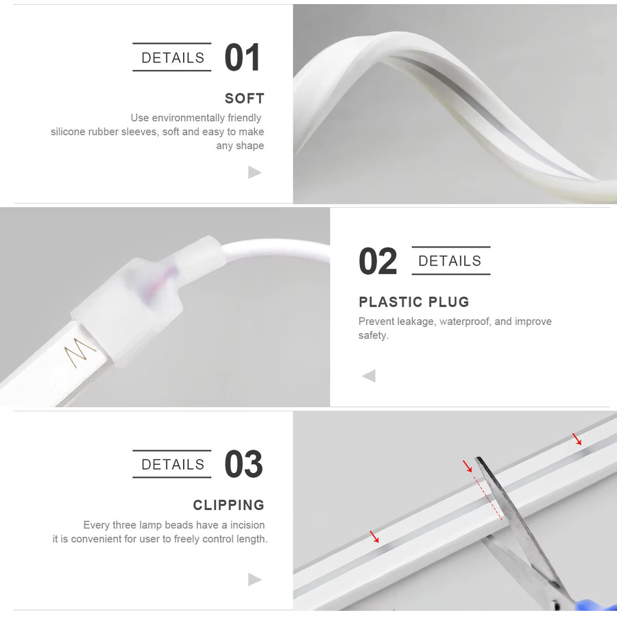 Lcamaw LED-Neonstreifen RGB mit Fernbedienung, dimmbar, IP65 wasserdicht, weißes USB-Neon-Seil für deine Zimmerbeleuchtung - Bild 3