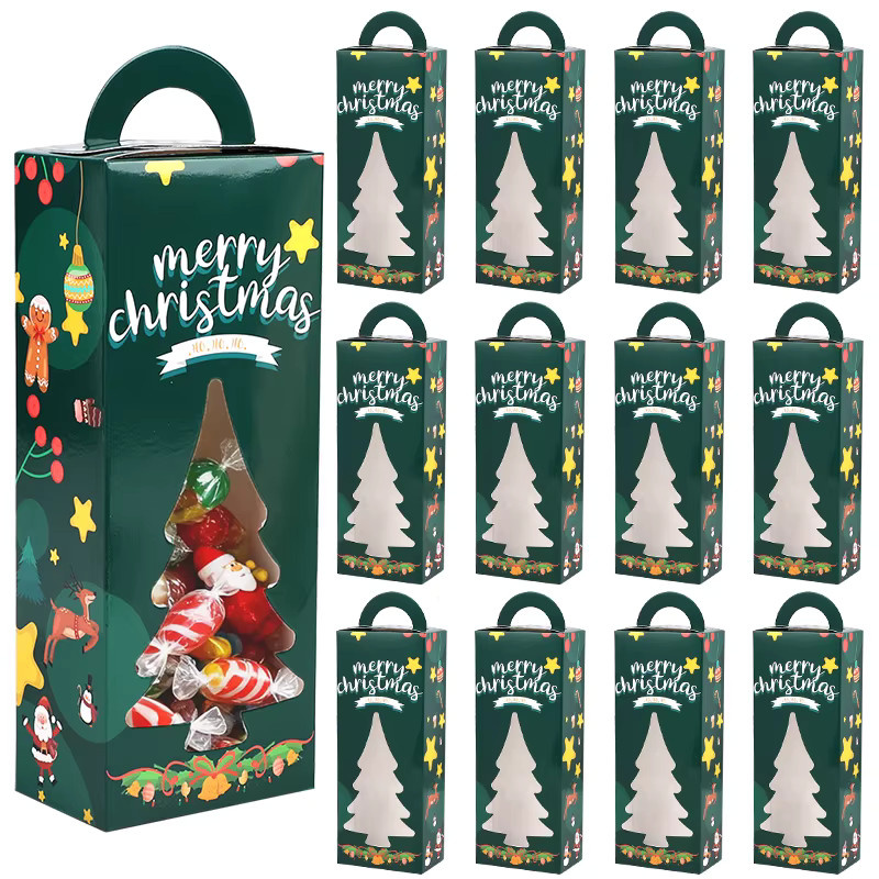 ZQNYCY Weihnachtsgeschenk-Verpackungsboxen in Weihnachtsbaum-Form mit transparentem Fenster, grün, aus Papier für Süßigkeiten und Kekse - Bild 6