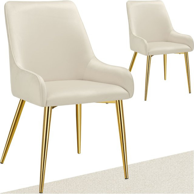 tectake Polsterstuhl Avane 2er Set in Samtoptik Beige mit pulverbeschichteten Stahlbeinen B/T/H: 52 x 61 x 89 cm - Bild 1