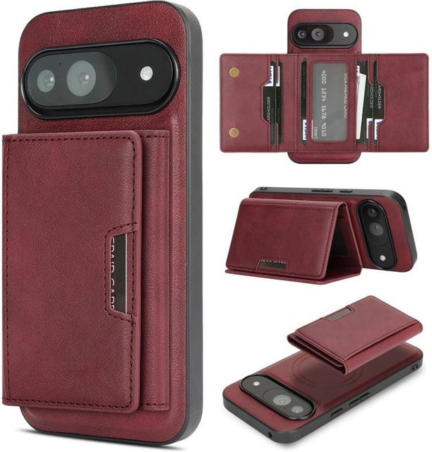 MagSafe Magnetische Lederhülle mit Geldbörse und Klappständer für Google Pixel 10 Pro XL 9 9A 8 8A in Schwarz, Braun, Rot oder Blau - Bild 1
