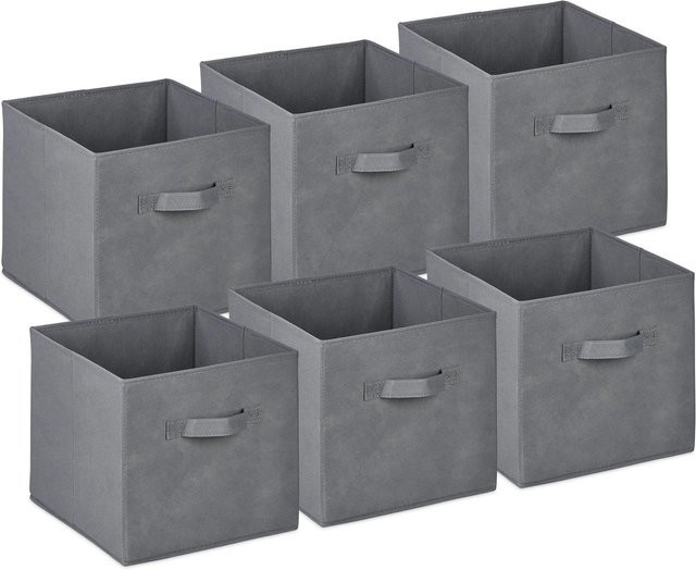 Relaxdays Aufbewahrungsboxen im 6er Set aus Stoff, Hellgrau, faltbar, B/T/H: 28,0 x 26,5 x 28,0 cm - Bild 1