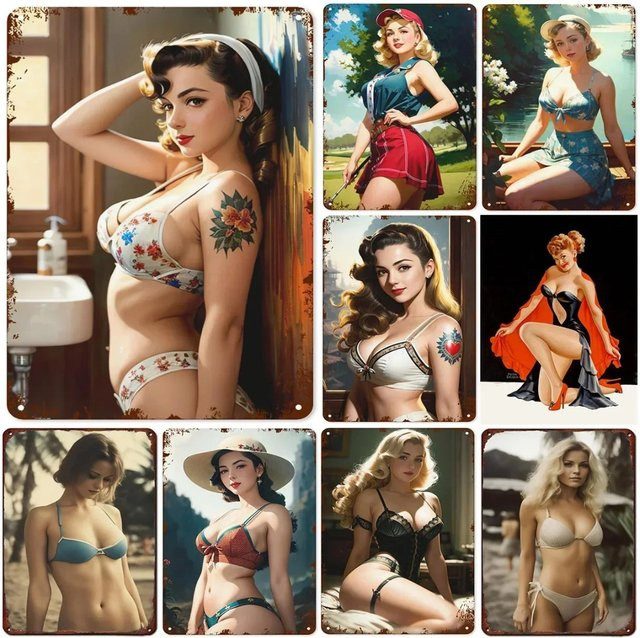 CIFBUY Vintage Metall Blechschild Pinup Girl Wanddekoration Retro Poster Multicolour - Bild 1