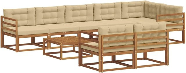 vidaXL Outdoor-Sofagarnitur 9-teilig aus Akazienholz in Natur mit beigen Kissen im L-Shape Design - Bild 1