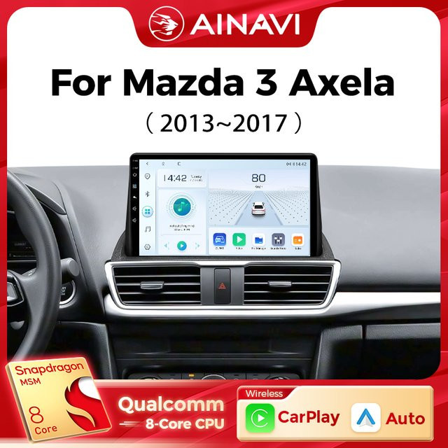 Ainavi Autoradio Multimedia-Player für Mazda 3 Axela 2013-2017 mit kabellosem Carplay, Android Auto, HDMI und 4G in Schwarz - Bild 1