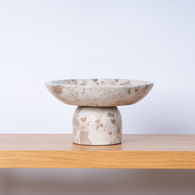 Blume2000 Marmorschale mit Fuß in Beige, rund, Durchmesser: 25,0 cm, Höhe: 11,0 cm - Bild 1
