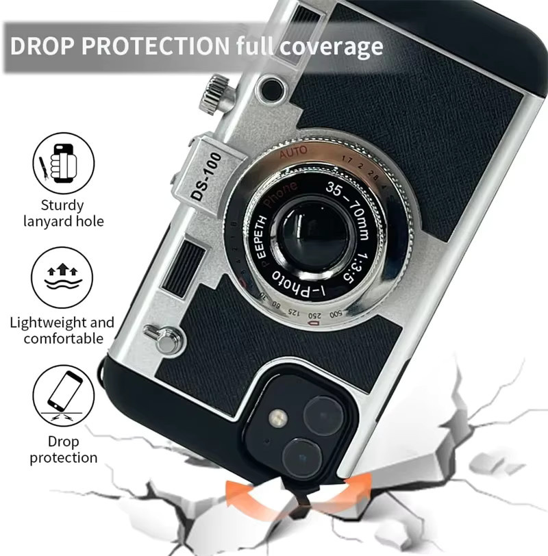 Handyhülle Emily In Paris mit 3D Retro Kamera-Cover und Trageriemen für iPhone 17 Pro Max 16 15 14 13 12 Plus in Schwarz - Bild 5