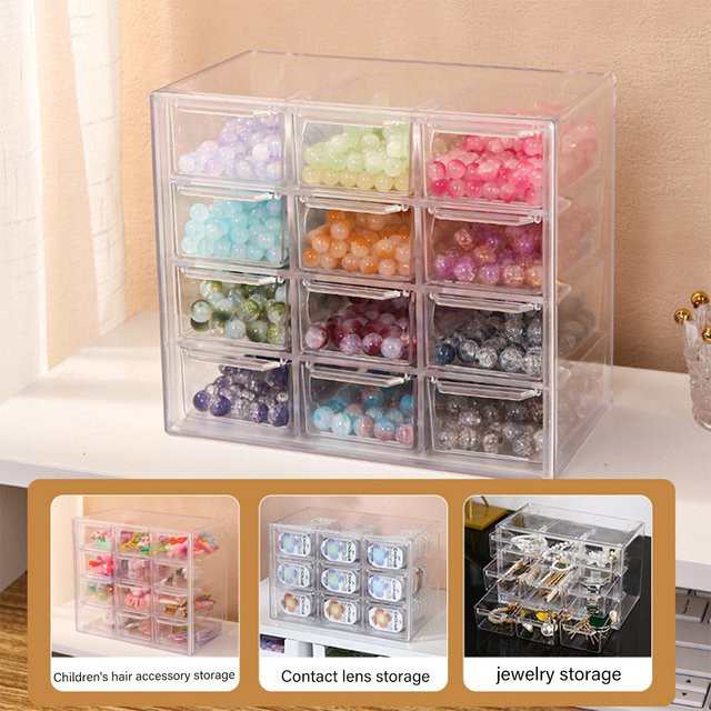 Multifunktionale stapelbare Schmuckaufbewahrungsbox aus transparentem Acryl für Perlen und Desktop-Organisation - Bild 1