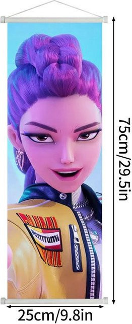 Artily Kpop Demon Huntrix Wanddeko Poster Rumi Mira Zoey Rollbild, Farbe: Blau/Mehrfarbig, Breite: 75 cm, Höhe: 25 cm - Bild 1