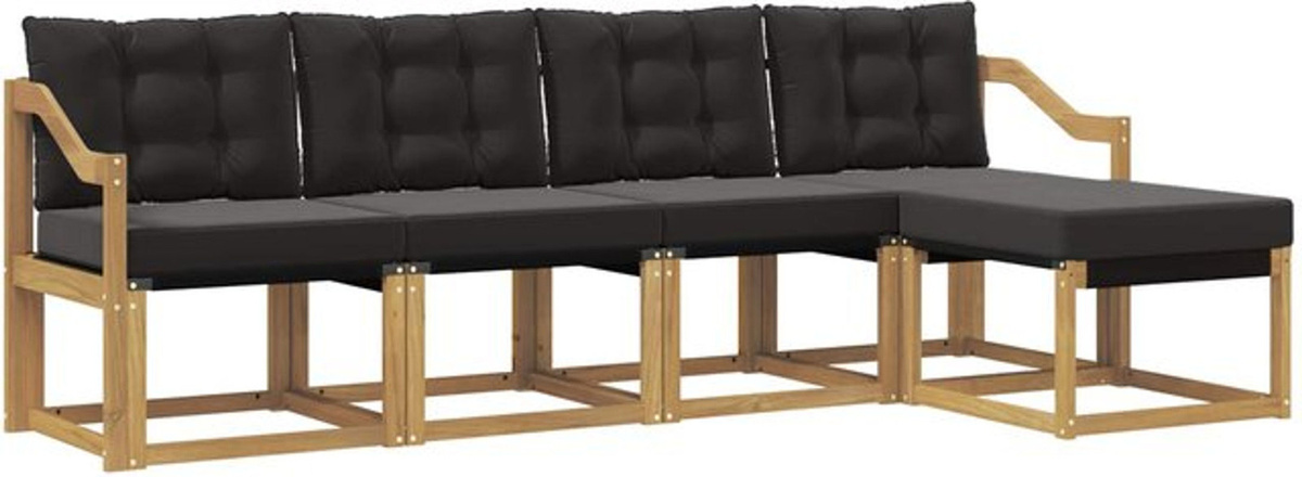 Modernes Outdoor-Sofagarnitur Loungemöbel Set aus Akazie mit Kissen von vidaXL, 5-teilig, Weiß und Schwarz - Bild 1