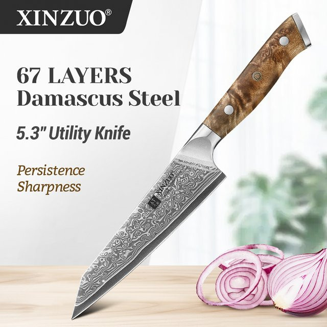 XINZUO Allzweckmesser aus 67-lagigem Damaststahl mit 10Cr15CoMoV Kern und Holzgriff in Silber - Bild 1