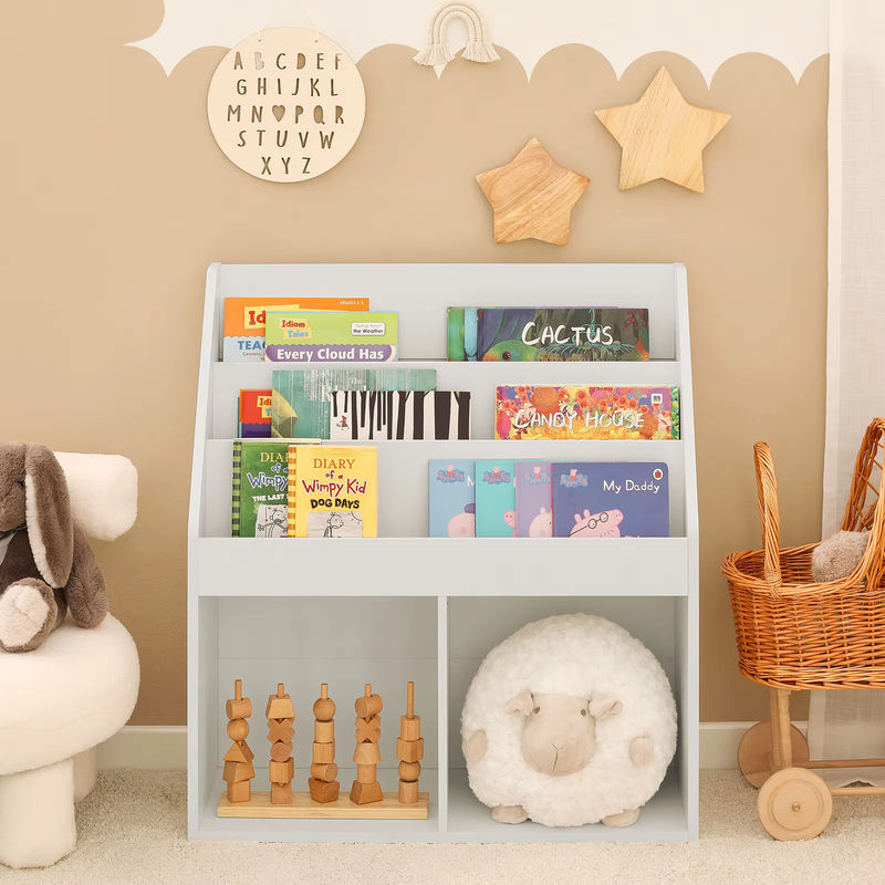 SoBuy Kinderregal aus Holz mit 4 Fächern in Weiß und Natur, B/T/H: 72 x 29,6 x 79,6 cm - Bild 2