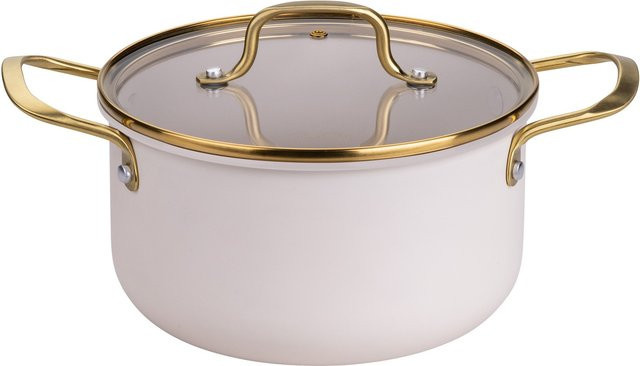 Fackelmann Pamela Signature Kochtopf mit Deckel aus Keramik und Aluminium, Farbe: Beige/Gold/Weiß, Durchmesser: 20 cm - Bild 1