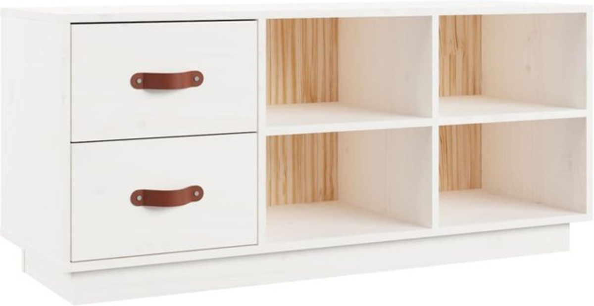 Schuhbank aus Massivholz Kiefer in Weiß im Landhaus- und Skandinavischen Stil von vidaxl, B/T/H: 100 x 34 x 45 cm - Bild 1