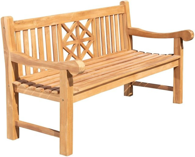 DELUKE VUZAR Gartenbank aus Teakholz mit Lehne und Armlehnen, braun, B/T/H: 180 x 72 x 92 cm - Bild 1