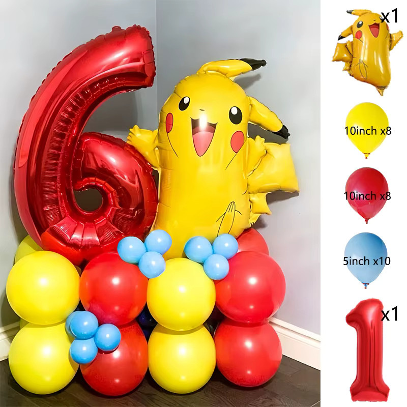 Potdemiel Ballon Set Pikachu Cartoon Monster in Gelb, 28 Stück für Kinder Geburtstage und Baby Shower Dekorationen - Bild 2